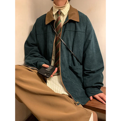 American Style Vintage 2026 Men Bomber Jacket Windbreakers Zipper Coats Autumn Loose Cargo Outwear
