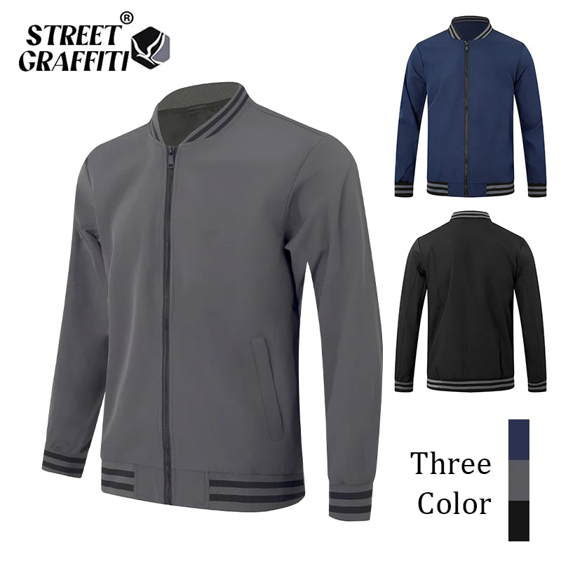 Men's High Quality Windproof Jacket 2025 Spring Autumn Outdoor Sports Solid Casual Baseball Uniform Zipper Placket Coats